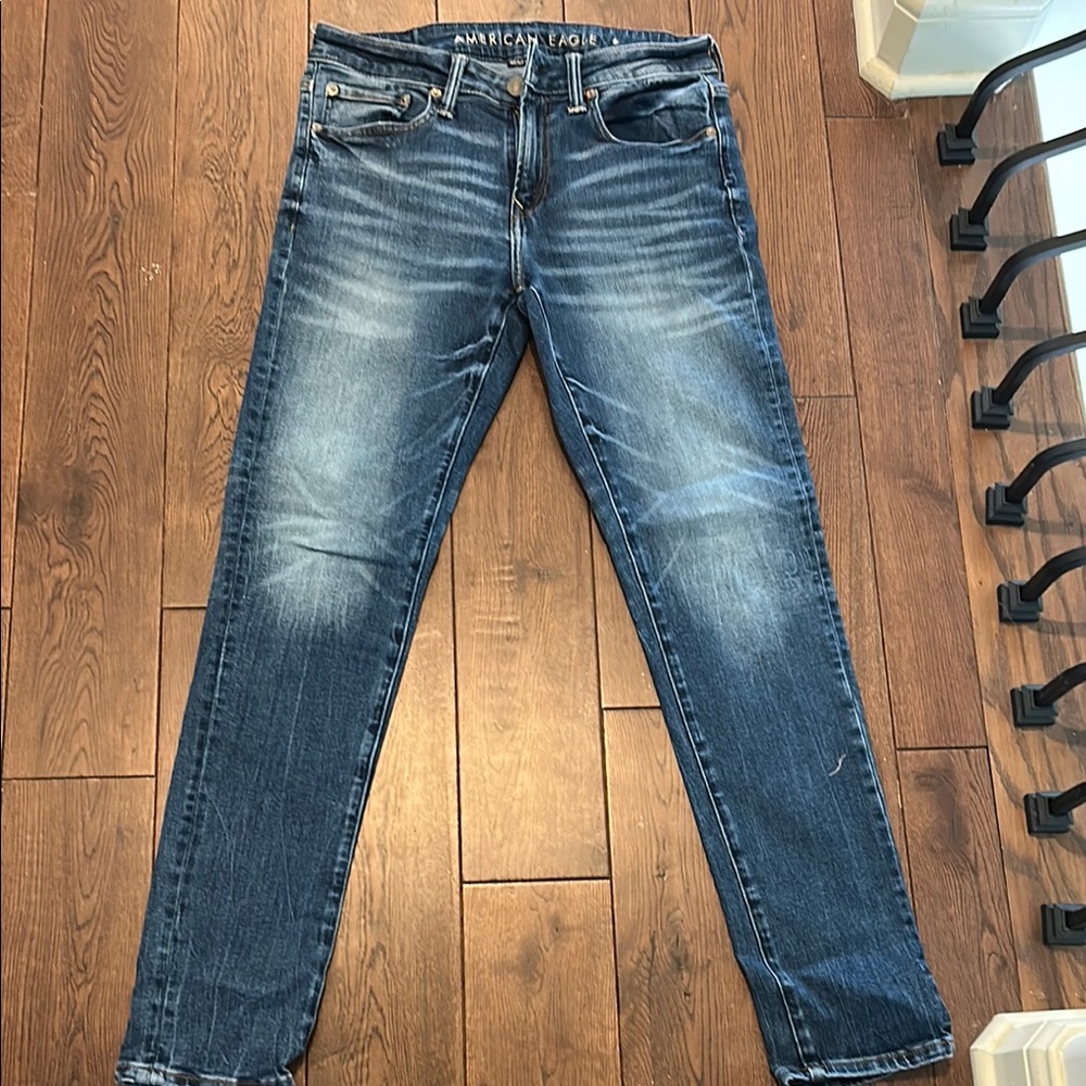 American Eagle Outfitters Blue Slim Jeans with Distressed Details